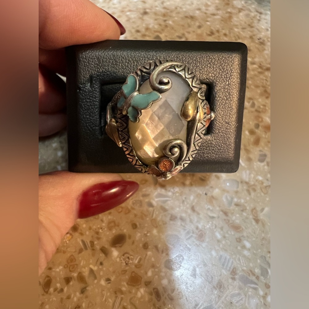 BARBARA BIXBY Faceted Mother Of Pearl Enameled Butterfly SS & 18k Gold NWT Sz 7 - Picture 2 of 12